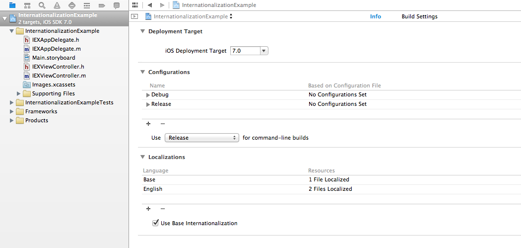 Base internationalization in Xcode project settings